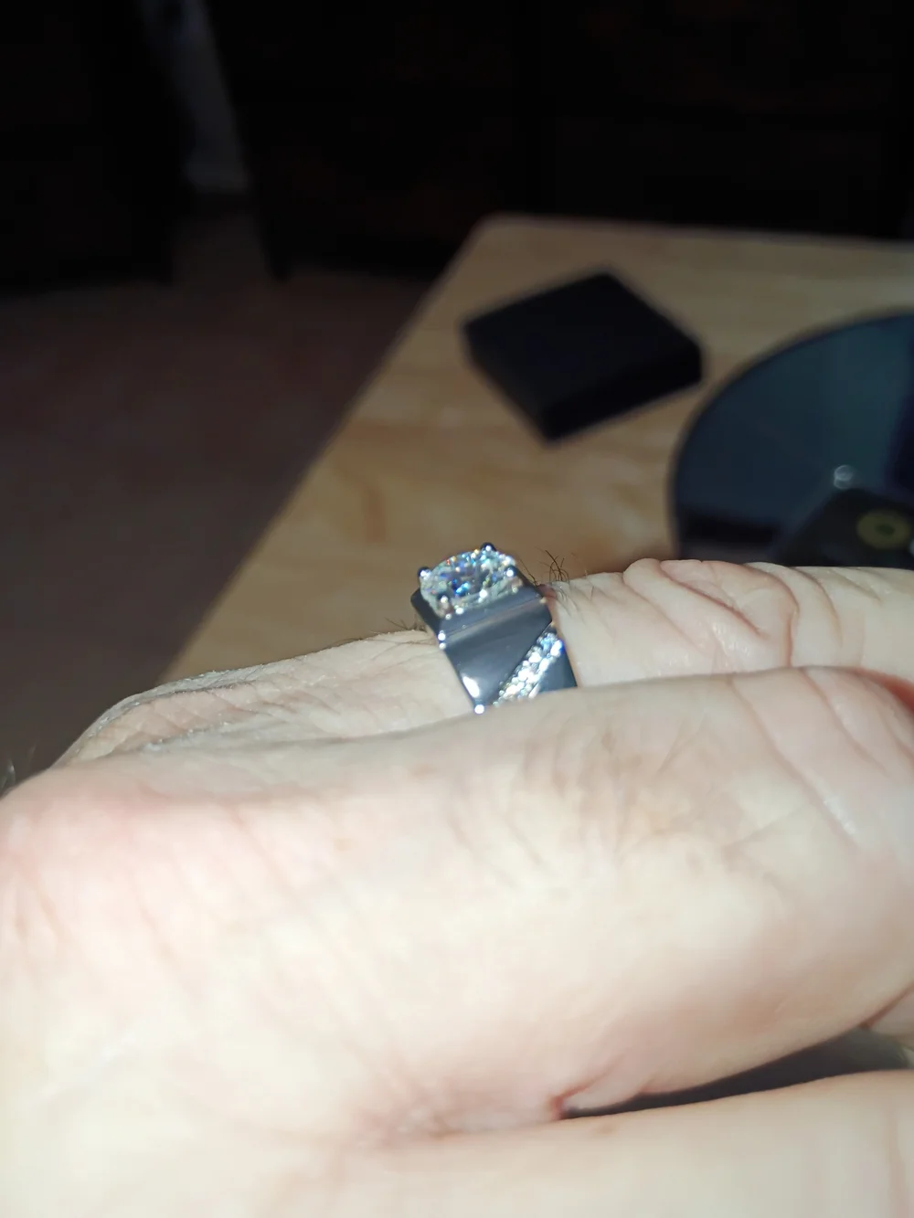 Men's Silver Ring with  moissanite Center Stone size 10